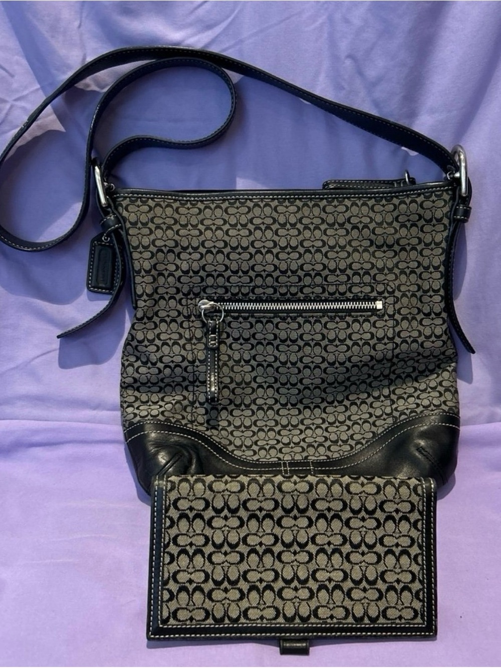 Coach Vintage Small C Hobo Sign Canvas Shoulder Hobo Bag Matching Chkbk Cvr EUC